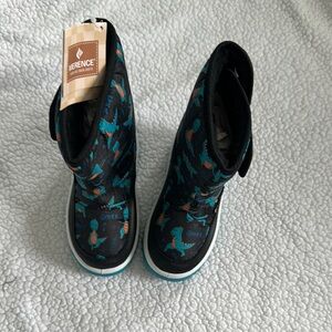 Kids Dinosaur Print Boots - Black and Blue